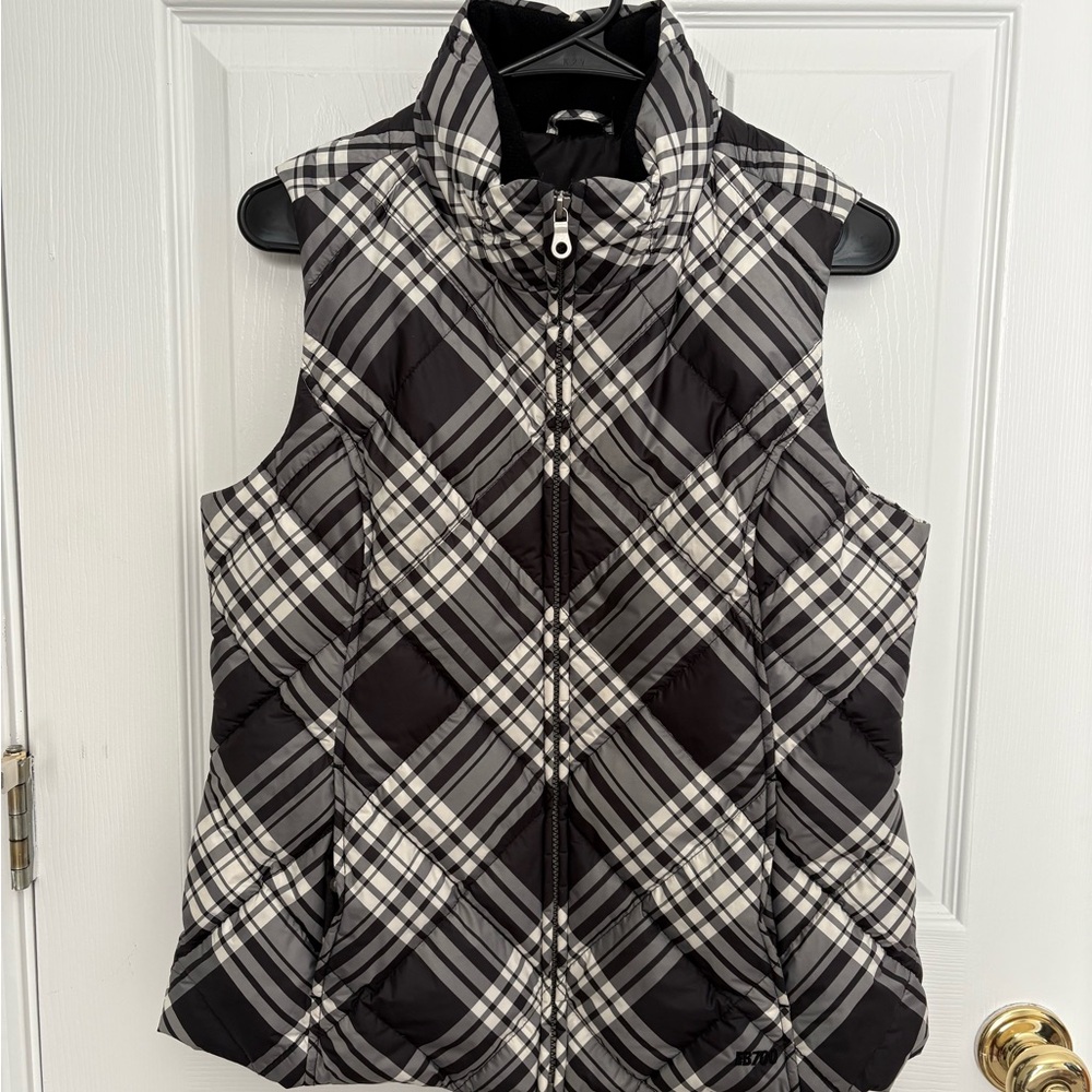 Eddie Bauer Black and White Plaid Goose Down 700 Fill Puffer Vest